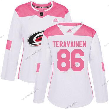 Didas Carolina Hurricanes #86 Teuvo Teravainen Valkoinen Pinkki Aito Ommeltu NHL Paita – Naisten