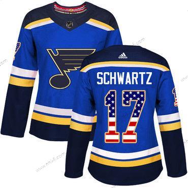 Didas St. Louis Blues #17 Jaden Schwartz Sininen Kotiottelu Aito USA Flag Ommeltu NHL Paita – Naisten