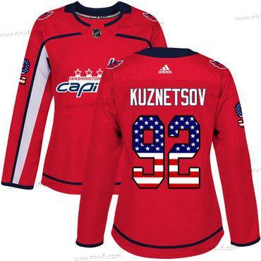 Didas Washington Capitals #92 Evgeny Kuznetsov Punainen Kotiottelu Aito USA Flag Ommeltu NHL Paita – Naisten