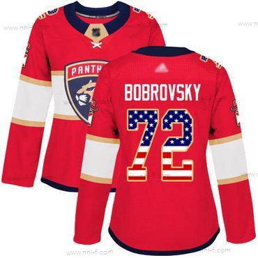 Florida Panthers #72 Sergei Bobrovsky Punainen Kotiottelu Aito USA Flag Ommeltu Jääkiekko Paita – Naisten