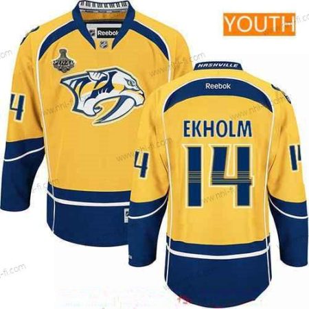 Miesten Nashville Predators #14 Mattias Ekholm Keltainen 2017 Stanley Cup Finals Patch Ommeltu NHL Reebok Jääkiekko Paita – Nuoret