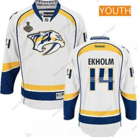 Miesten Nashville Predators #14 Mattias Ekholm Valkoinen 2017 Stanley Cup Finals Patch Ommeltu NHL Reebok Jääkiekko Paita – Nuoret