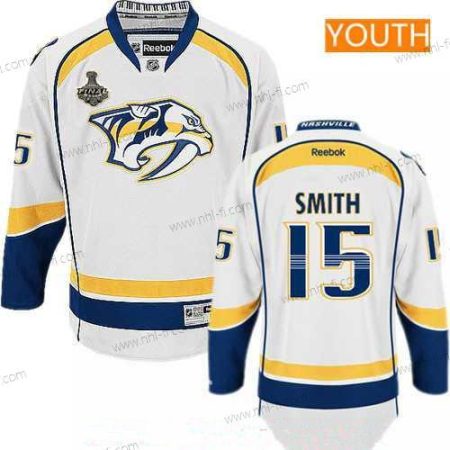 Miesten Nashville Predators #15 Craig Smith Valkoinen 2017 Stanley Cup Finals Patch Ommeltu NHL Reebok Jääkiekko Paita – Nuoret