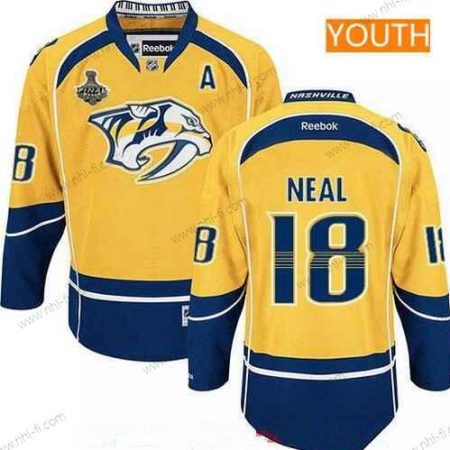 Miesten Nashville Predators #18 James Neal Keltainen 2017 Stanley Cup Finals A Patch Ommeltu NHL Reebok Jääkiekko Paita – Nuoret