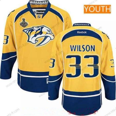 Miesten Nashville Predators #33 Colin Wilson Keltainen 2017 Stanley Cup Finals Patch Ommeltu NHL Reebok Jääkiekko Paita – Nuoret