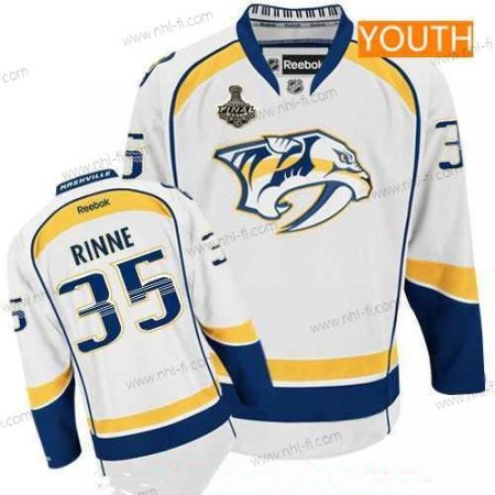 Miesten Nashville Predators #35 Pekka Rinne Valkoinen 2017 Stanley Cup Finals Patch Ommeltu NHL Reebok Jääkiekko Paita – Nuoret