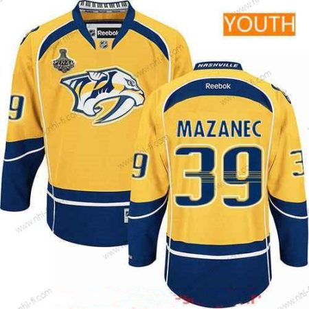 Miesten Nashville Predators #39 Marek Mazanec Keltainen 2017 Stanley Cup Finals Patch Ommeltu NHL Reebok Jääkiekko Paita – Nuoret