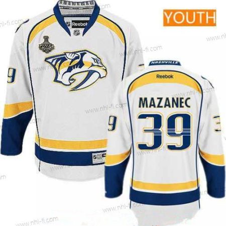 Miesten Nashville Predators #39 Marek Mazanec Valkoinen 2017 Stanley Cup Finals Patch Ommeltu NHL Reebok Jääkiekko Paita – Nuoret