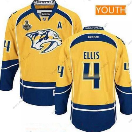 Miesten Nashville Predators #4 Ryan Ellis Keltainen 2017 Stanley Cup Finals A Patch Ommeltu NHL Reebok Jääkiekko Paita – Nuoret