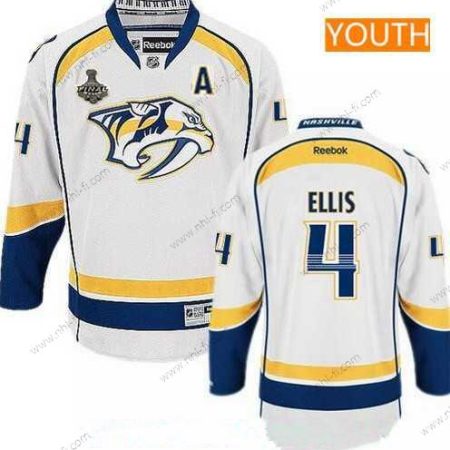 Miesten Nashville Predators #4 Ryan Ellis Valkoinen 2017 Stanley Cup Finals A Patch Ommeltu NHL Reebok Jääkiekko Paita – Nuoret