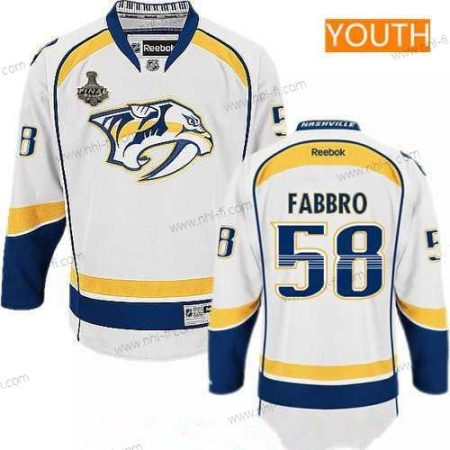 Miesten Nashville Predators #58 Dante Fabbro Valkoinen 2017 Stanley Cup Finals Patch Ommeltu NHL Reebok Jääkiekko Paita – Nuoret