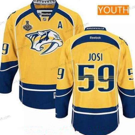 Miesten Nashville Predators #59 Roman Josi Keltainen 2017 Stanley Cup Finals A Patch Ommeltu NHL Reebok Jääkiekko Paita – Nuoret