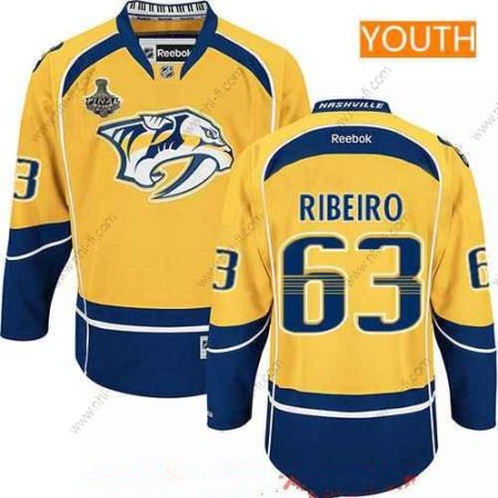 Miesten Nashville Predators #63 Mike Ribeiro Keltainen 2017 Stanley Cup Finals Patch Ommeltu NHL Reebok Jääkiekko Paita – Nuoret