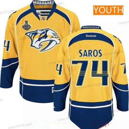 Miesten Nashville Predators #74 Juuse Saros Keltainen 2017 Stanley Cup Finals Patch Ommeltu NHL Reebok Jääkiekko Paita – Nuoret