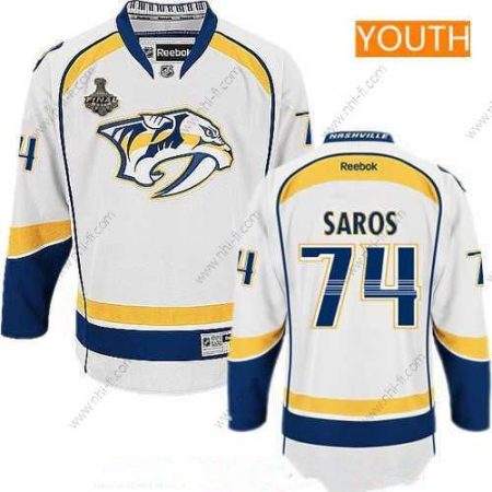 Miesten Nashville Predators #74 Juuse Saros Valkoinen 2017 Stanley Cup Finals Patch Ommeltu NHL Reebok Jääkiekko Paita – Nuoret