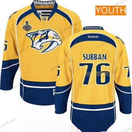 Miesten Nashville Predators #76 P.K. Subban Keltainen 2017 Stanley Cup Finals Patch Ommeltu NHL Reebok Jääkiekko Paita – Nuoret