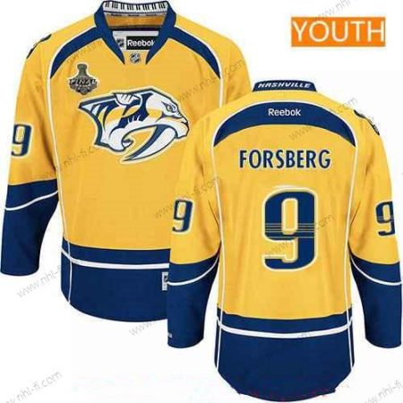 Miesten Nashville Predators #9 Filip Forsberg Keltainen 2017 Stanley Cup Finals Patch Ommeltu NHL Reebok Jääkiekko Paita – Nuoret