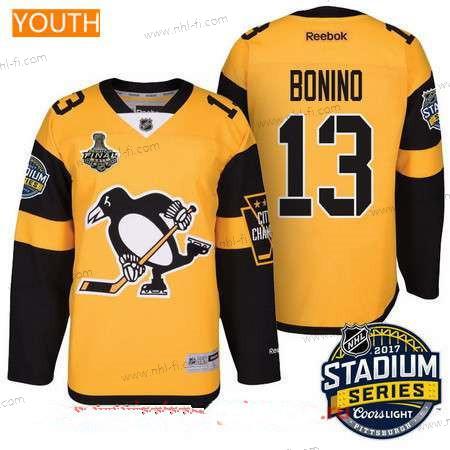 Miesten Pittsburgh Penguins #13 Nick Bonino Keltainen Stadium Series 2017 Stanley Cup Finals Patch Ommeltu NHL Reebok Jääkiekko Paita – Nuoret