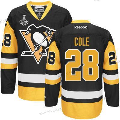 Miesten Pittsburgh Penguins #28 Ian Cole Musta With Kulta 2017 Stanley Cup NHL Finals Patch Paita – Nuoret