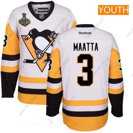 Miesten Pittsburgh Penguins #3 Olli Maatta Valkoinen Vieras 2017 Stanley Cup Finals Patch Ommeltu NHL Reebok Jääkiekko Paita – Nuoret