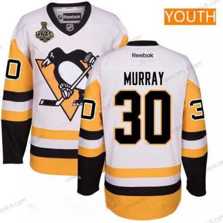 Miesten Pittsburgh Penguins #30 Matt Murray Valkoinen Vieras 2017 Stanley Cup Finals Patch Ommeltu NHL Reebok Jääkiekko Paita – Nuoret