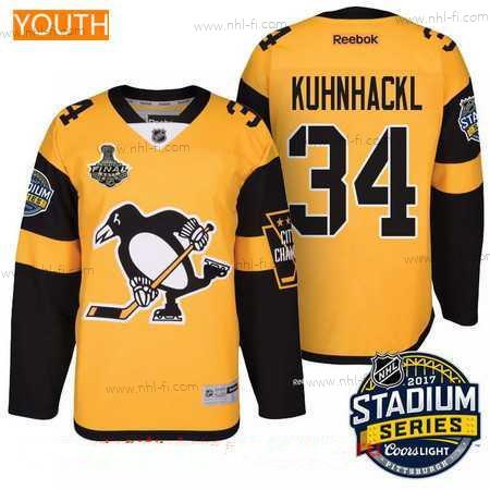 Miesten Pittsburgh Penguins #34 Tom Kuhnhackl Keltainen Stadium Series 2017 Stanley Cup Finals Patch Ommeltu NHL Reebok Jääkiekko Paita – Nuoret