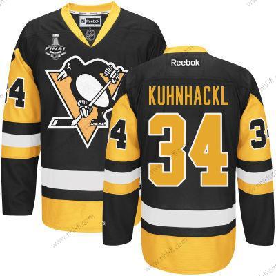 Miesten Pittsburgh Penguins #34 Tom Kuhnhackl Musta With Kulta 2017 Stanley Cup NHL Finals Patch Paita – Nuoret