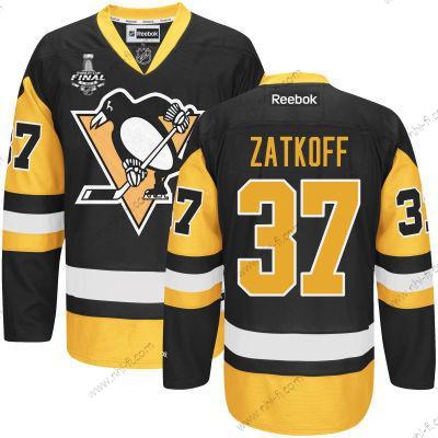 Miesten Pittsburgh Penguins #37 Jeff Zatkoff Musta With Kulta 2017 Stanley Cup NHL Finals Patch Paita – Nuoret