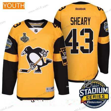 Miesten Pittsburgh Penguins #43 Conor Sheary Keltainen Stadium Series 2017 Stanley Cup Finals Patch Ommeltu NHL Reebok Jääkiekko Paita – Nuoret