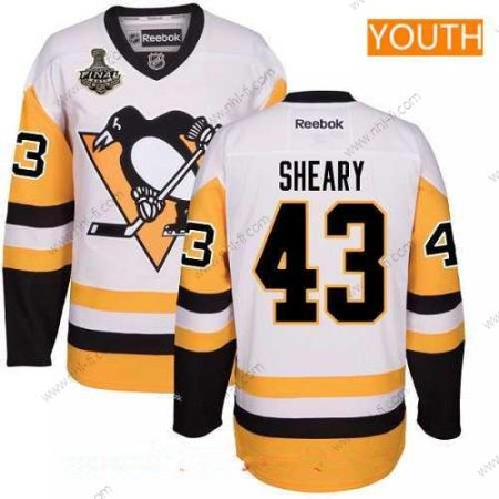 Miesten Pittsburgh Penguins #43 Conor Sheary Valkoinen Vieras 2017 Stanley Cup Finals Patch Ommeltu NHL Reebok Jääkiekko Paita – Nuoret