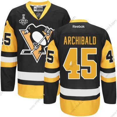 Miesten Pittsburgh Penguins #45 Josh Archibald Musta With Kulta 2017 Stanley Cup NHL Finals Patch Paita – Nuoret