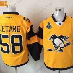 Miesten Pittsburgh Penguins #58 Kris Letang Keltainen Stadium Series 2017 Stanley Cup Finals Patch Ommeltu NHL Reebok Jääkiekko Paita – Nuoret