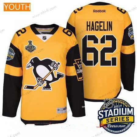 Miesten Pittsburgh Penguins #62 Carl Hagelin Keltainen Stadium Series 2017 Stanley Cup Finals Patch Ommeltu NHL Reebok Jääkiekko Paita – Nuoret