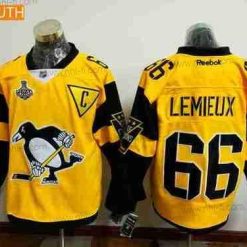 Miesten Pittsburgh Penguins #66 Mario Lemieux Keltainen Stadium Series 2017 Stanley Cup Finals Patch Ommeltu NHL Reebok Jääkiekko Paita – Nuoret