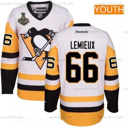 Miesten Pittsburgh Penguins #66 Mario Lemieux Valkoinen Vieras 2017 Stanley Cup Finals Patch Ommeltu NHL Reebok Jääkiekko Paita – Nuoret