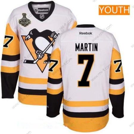 Miesten Pittsburgh Penguins #7 Paul Martin Valkoinen Vieras 2017 Stanley Cup Finals Patch Ommeltu NHL Reebok Jääkiekko Paita – Nuoret