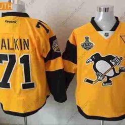 Miesten Pittsburgh Penguins #71 Evgeni Malkin Keltainen Stadium Series 2017 Stanley Cup Finals Patch Ommeltu NHL Reebok Jääkiekko Paita – Nuoret