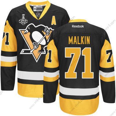 Miesten Pittsburgh Penguins #71 Evgeni Malkin Musta With Kulta 2017 Stanley Cup NHL Finals A Patch Paita – Nuoret