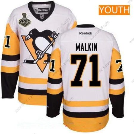 Miesten Pittsburgh Penguins #71 Evgeni Malkin Valkoinen Vieras 2017 Stanley Cup Finals Patch Ommeltu NHL Reebok Jääkiekko Paita – Nuoret