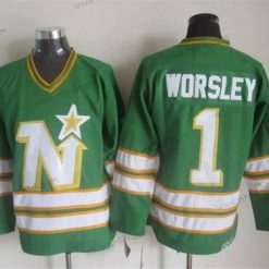 Minnesota North Dallas Stars #1 Gump Worsley 1977-78 Vihreä CCM Vintage Paita – Miesten