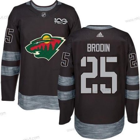 Minnesota Wild #25 Jonas Brodin Musta 1917-2017 100th Vuosipäivä Ommeltu NHL Paita – Miesten