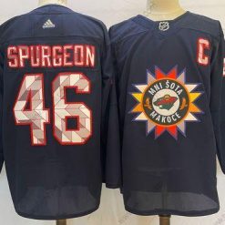 Minnesota Wild #46 Jared Spurgeon 2022 Laivastonsininen Native Amerikkan Heritage Day Ommeltu Paita – Miesten