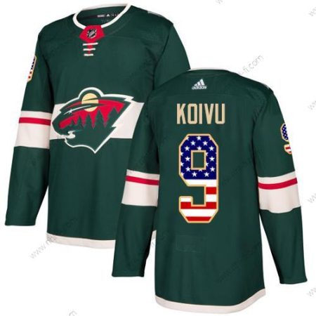 Minnesota Wild #9 Mikko Koivu Vihreä Kotiottelu Aito USA Flag Ommeltu NHL Paita – Nuoret