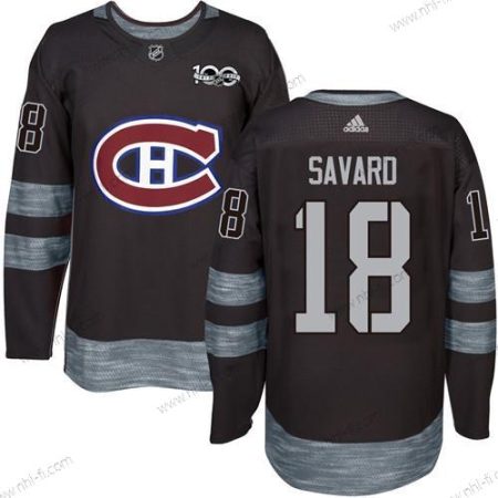 Montreal Canadiens #18 Serge Savard Musta 1917-2017 100th Vuosipäivä Ommeltu NHL Paita – Miesten