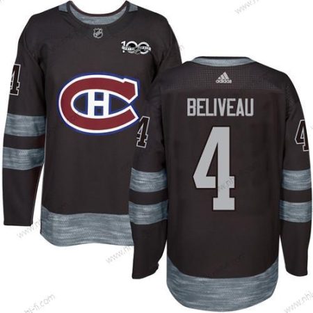 Montreal Canadiens #4 Jean Beliveau Musta 1917-2017 100th Vuosipäivä Ommeltu NHL Paita – Miesten