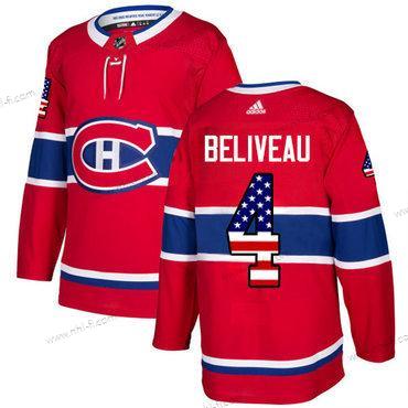 Montreal Canadiens #4 Jean Beliveau Punainen Kotiottelu Aito USA Flag Ommeltu NHL Paita – Nuoret