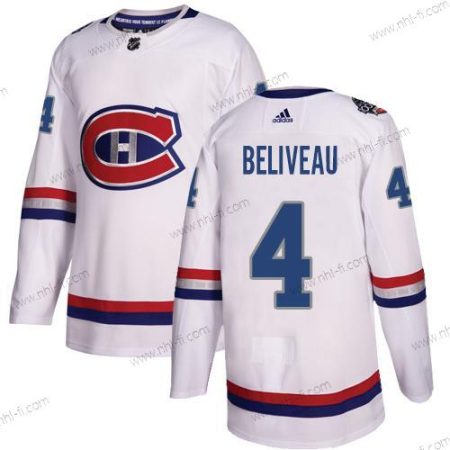 Montreal Canadiens #4 Jean Beliveau Valkoinen Aito 1917-2017 100th Klassinen Ommeltu NHL Paita – Nuoret