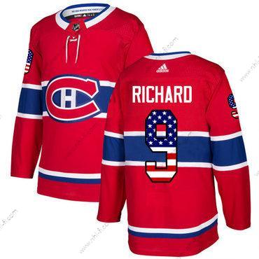 Montreal Canadiens #9 Maurice Richard Punainen Kotiottelu Aito USA Flag Ommeltu NHL Paita – Nuoret