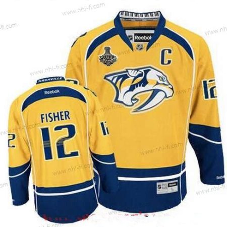 Nashville Predators #12 Mike Fisher Keltainen 2017 Stanley Cup Finals C Patch Ommeltu NHL Reebok Jääkiekko Paita – Miesten