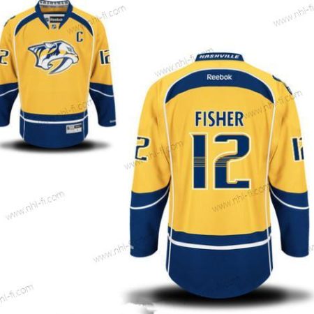 Nashville Predators #12 Mike Fisher Keltainen Kotiottelu C Patch Ommeltu NHL Reebok Jääkiekko Paita – Miesten